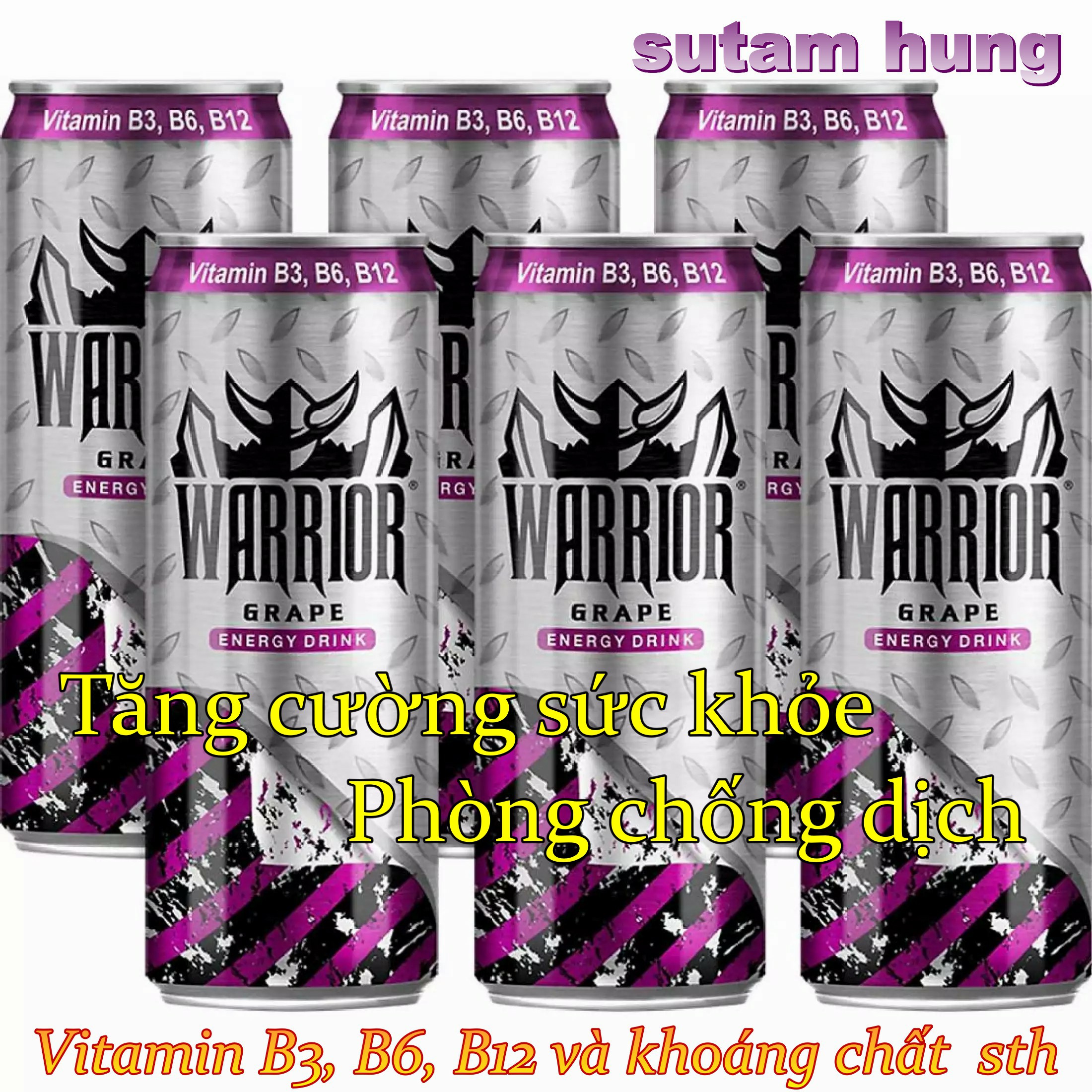 [HCM]Nước tăng lực Warrior hương nho 325ml chiến binh năng lượng  bổ sung vitamin B3 B6 B12 và khoáng chất (1 Lốc 6 lon )  HẠN SỬ DỤNG MỚI .  .sth