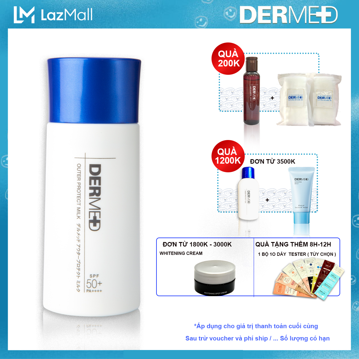 Kem chống nắng vật lí và hóa học SPF50/PA+++ dạng sữa, ngăn ngừa tác hại của tia cực tím và giảm tình trạng viêm da, hàng nội địa số 1 Nhật Bản Dermed Outer protect milk 80 ml