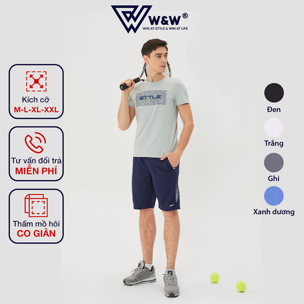 Quần short nam w&w dáng thể thao thiết kế lưng chun co giãn, logo độc đáo, tinh tế, vải thoáng nhẹ, form chuẩn wsh44