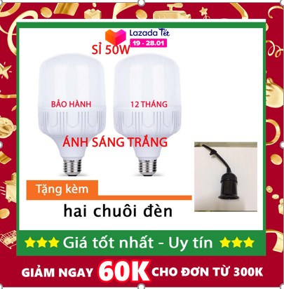 [Sĩ] Bóng đèn led trụ 50w 1 đèn hoặc 2 đèn (ánh sáng Trắng) - tặng chuôi đèn kín nước