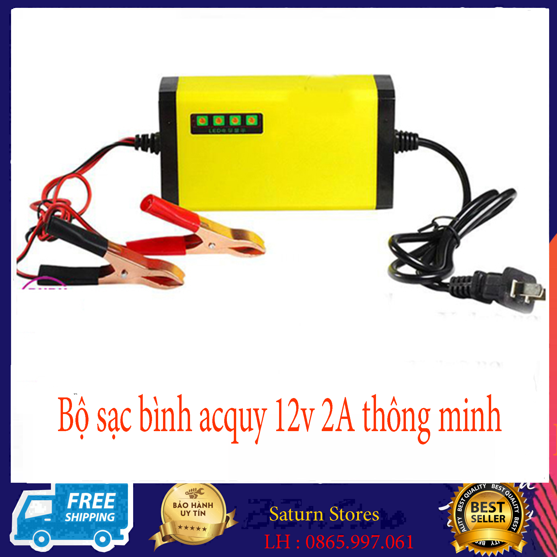 Sạc bình acqui, Bộ sạc bình acquy 12v 2A thông minh, tự động ngắt khi đầy sạc bình ắc quy 12v Máy Sạc Bình Ắc Quy Tự Động Cho Xe Máy (12V 2A) Sạc Bình Nhanh Cho Xe Máy, Xe Ô Tô, xe đạp điện và các loại bình điện khác nhau