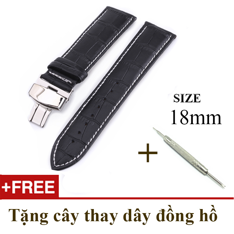 Dây đồng hồ da bò xịn khóa bướm thép 316 size 18mm