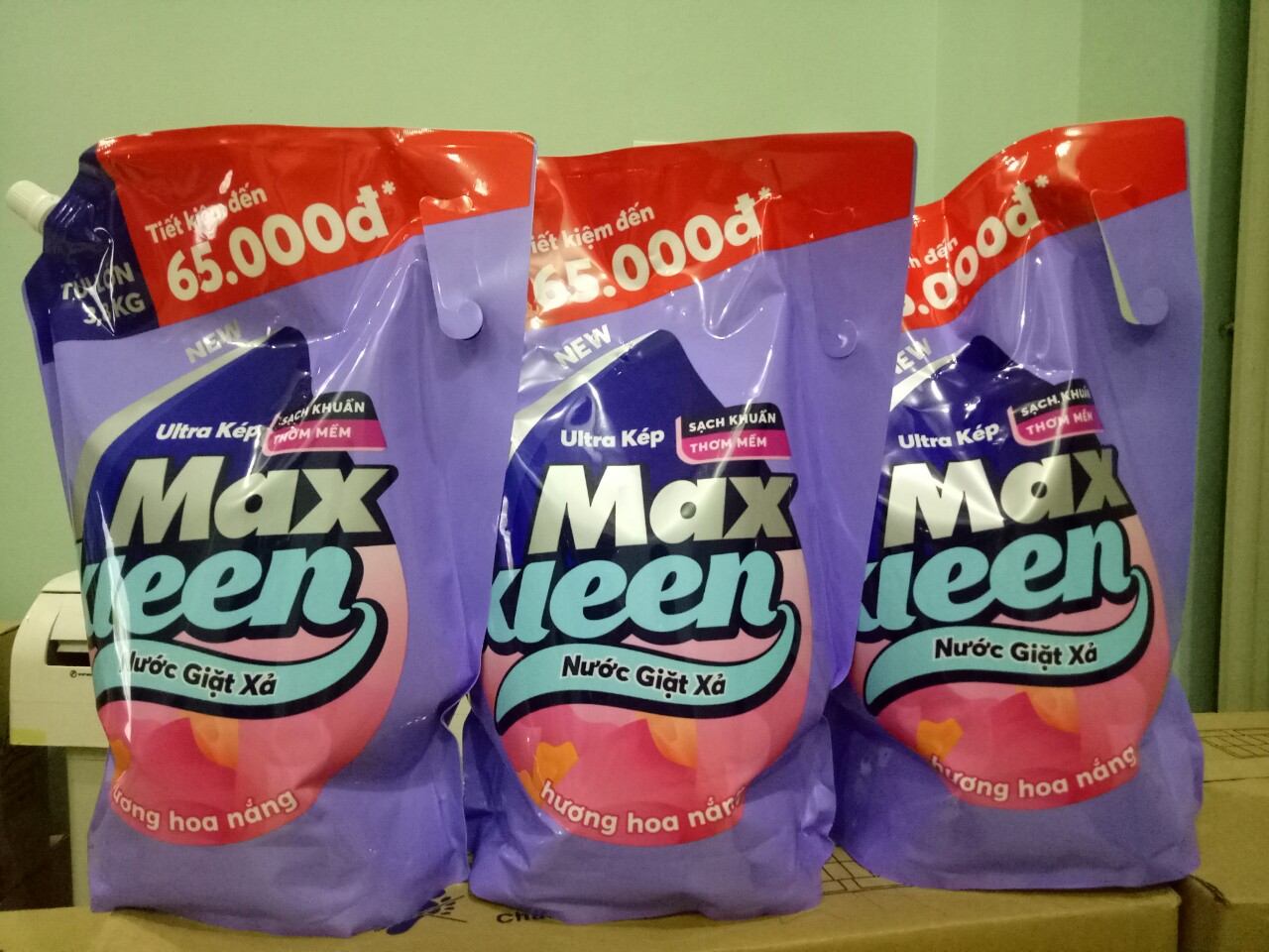 [MAXKLEEN HOA NẮNG].NƯỚC GIẶT XẢ MAXKLEEN HƯƠNGNG HOA NẮNG-COMBO 3 TÚI 3.8KG
