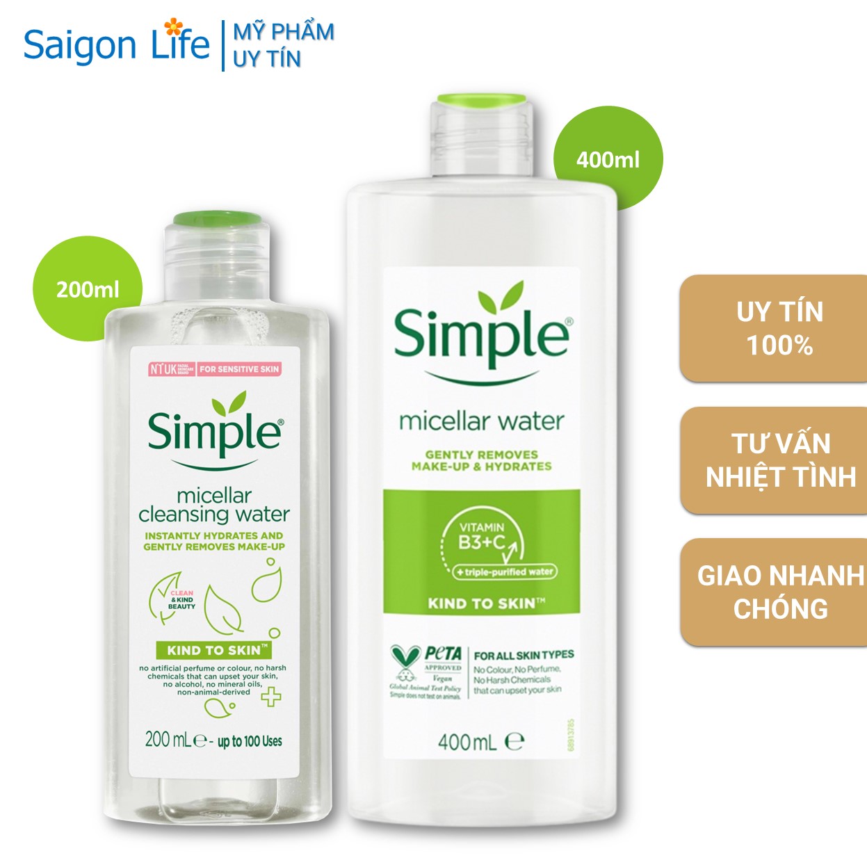Nước tẩy trang Simple Kind to Skin Micellar Cleansing Water (200ml/400ml)