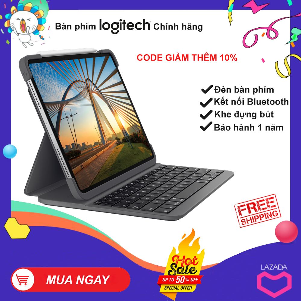 Bao da bàn phím logitech slim folio pro dành cho ipad pro 12.9 inch - tích hợp vỏ bảo vệ đèn bàn phím new full box