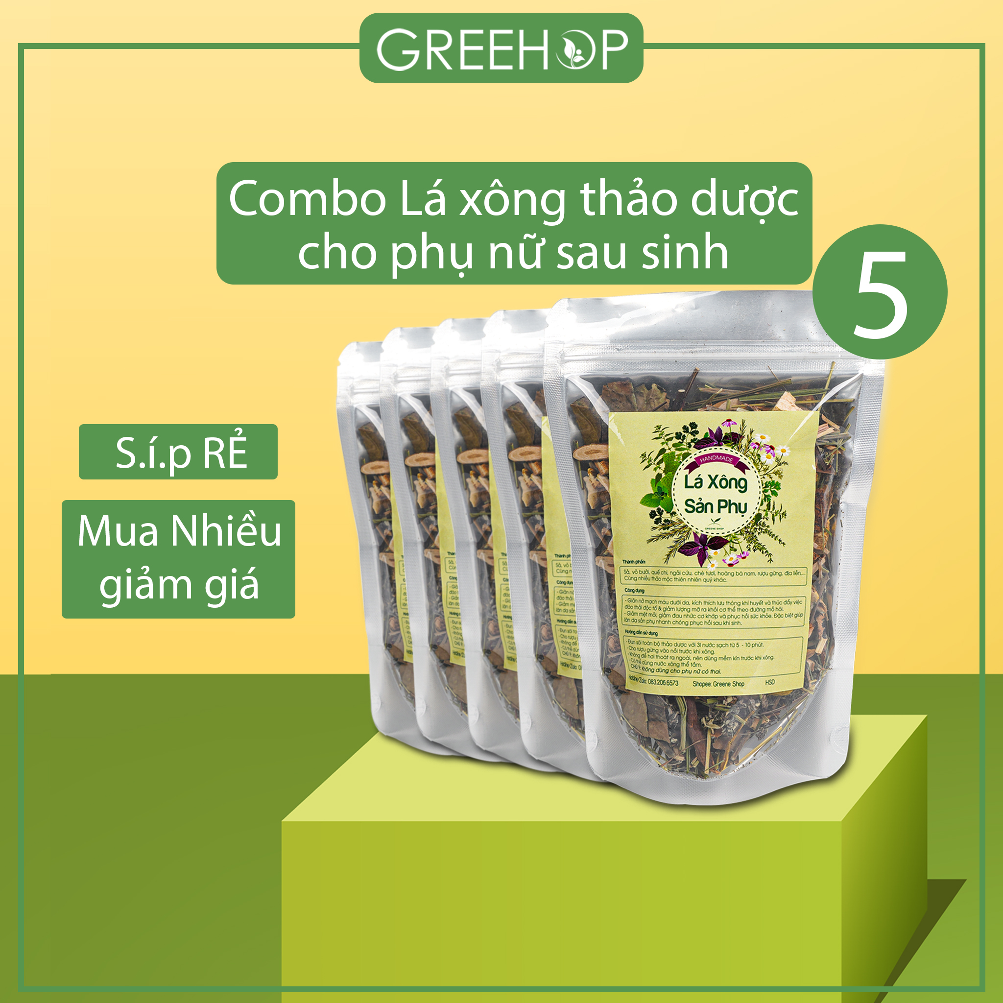 Combo lá xông thảo dược cho phụ nữ sau sinh GREEHOP