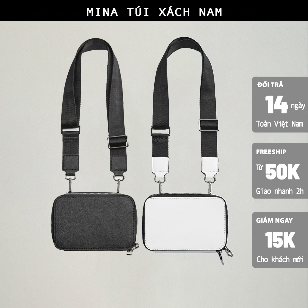 Túi xách nam đeo chéo dáng hộp messenger auth tuồn siêu cứng cáp chốt bóng chắc chắn loại 1 MINAGRAM