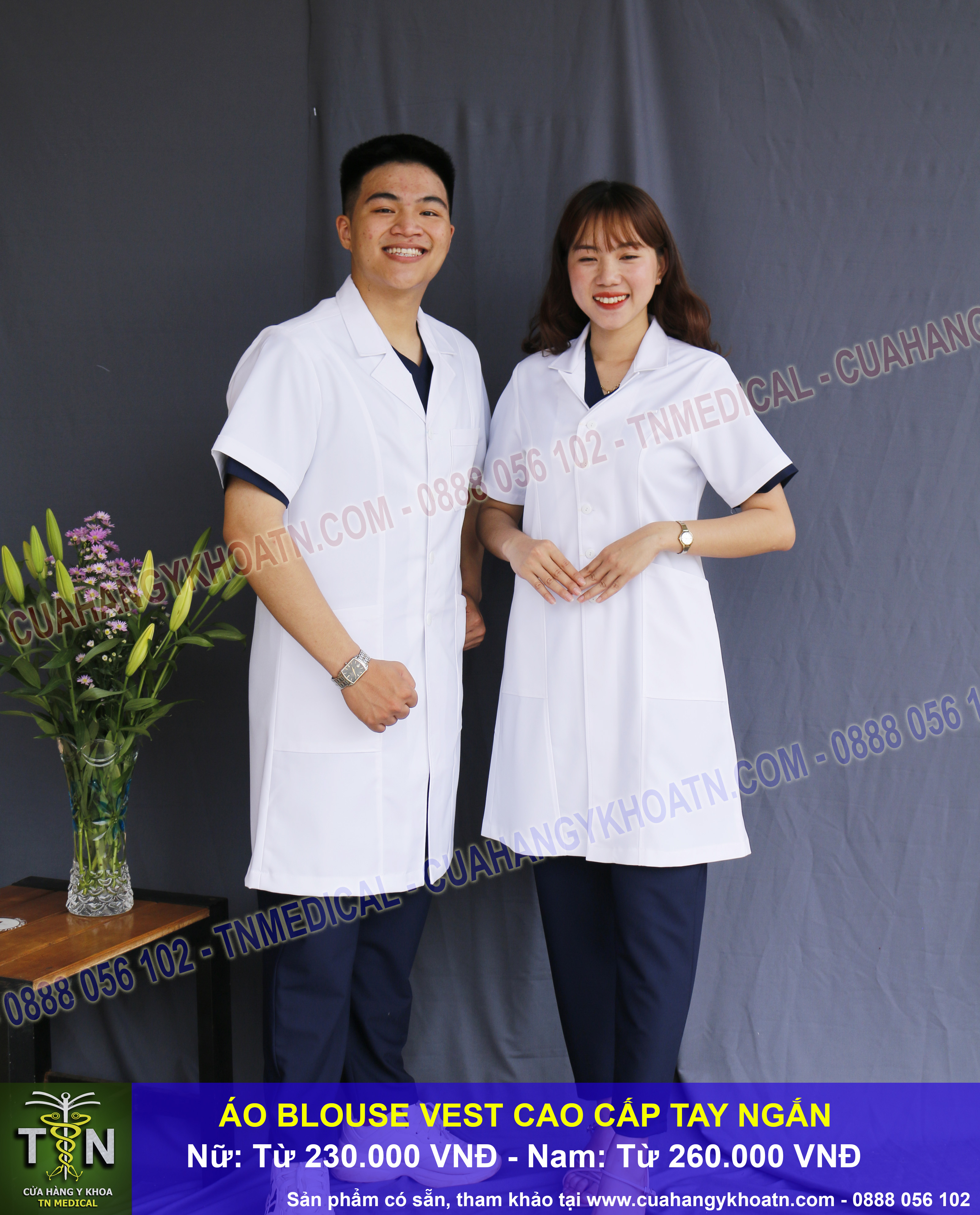 🍀Áo Blouse (Blue) Bác Sĩ, Điều Dưỡng, Dược Sĩ, Xét Nghiệm Thân Dài Và Thân Ngắn Uy Tín - Thương hiệu TN Medical