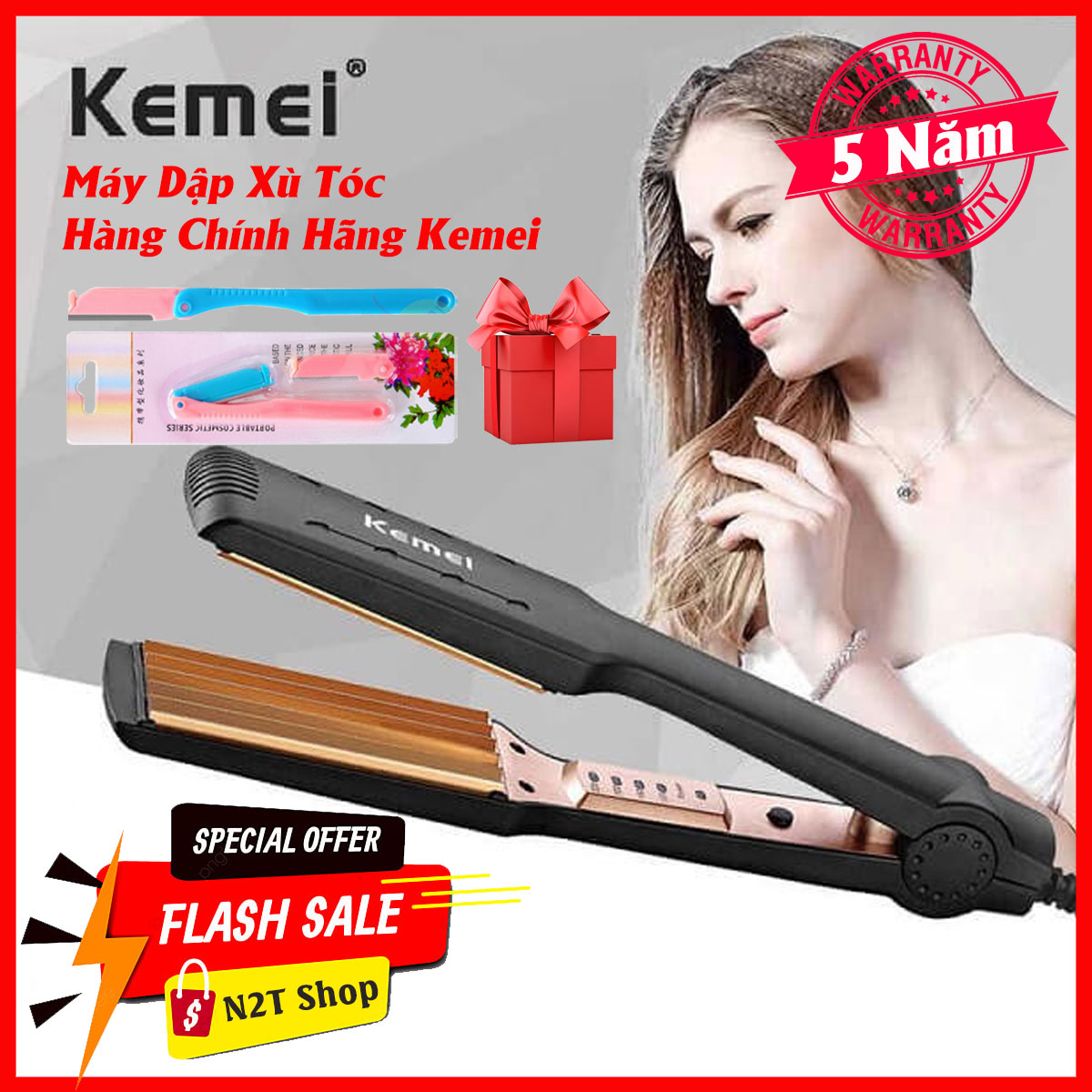 Máy duỗi tóc, máy ép tóc, may duoi toc nữ, máy duôi tóc thẳng đa năng giá rẻ chính hãng Kemei KM 329