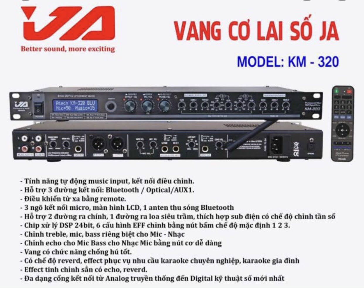 Vang cơ Lai số chuẩn hãng JA KM-320, có điều khiển từ xa,âm thanh hay ,siêu chống hú.