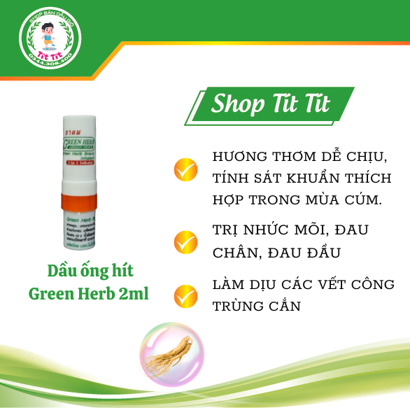 Ống hít thông mũi 2 đầu thảo dược Green Herb Thái Lan 2ml