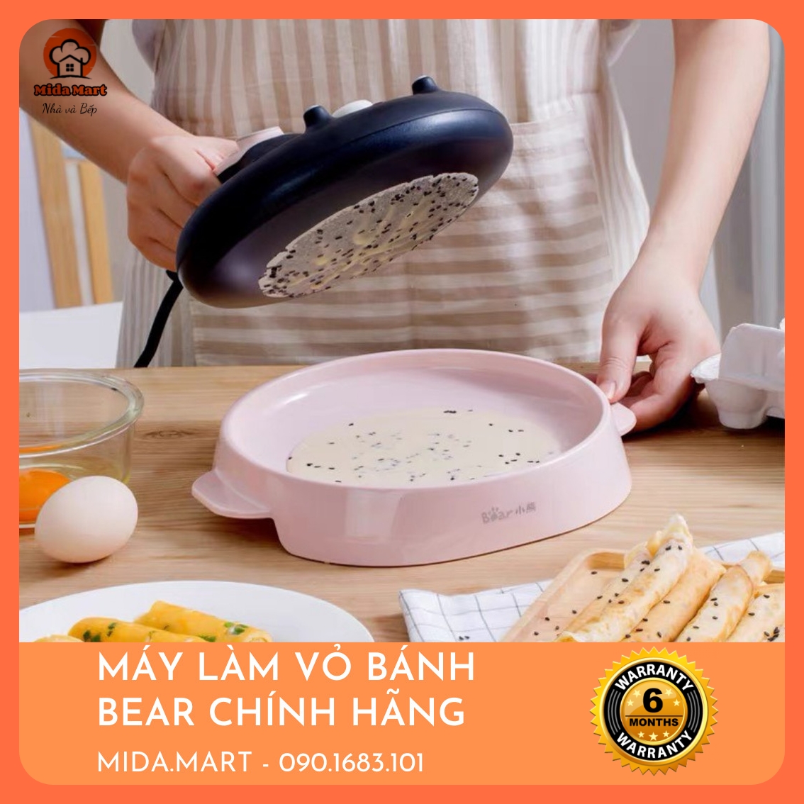 Máy làm vỏ bánh crepe nghìn lớp / vỏ bánh cuốn / vỏ bánh chính hãng bear dbc-a06d1