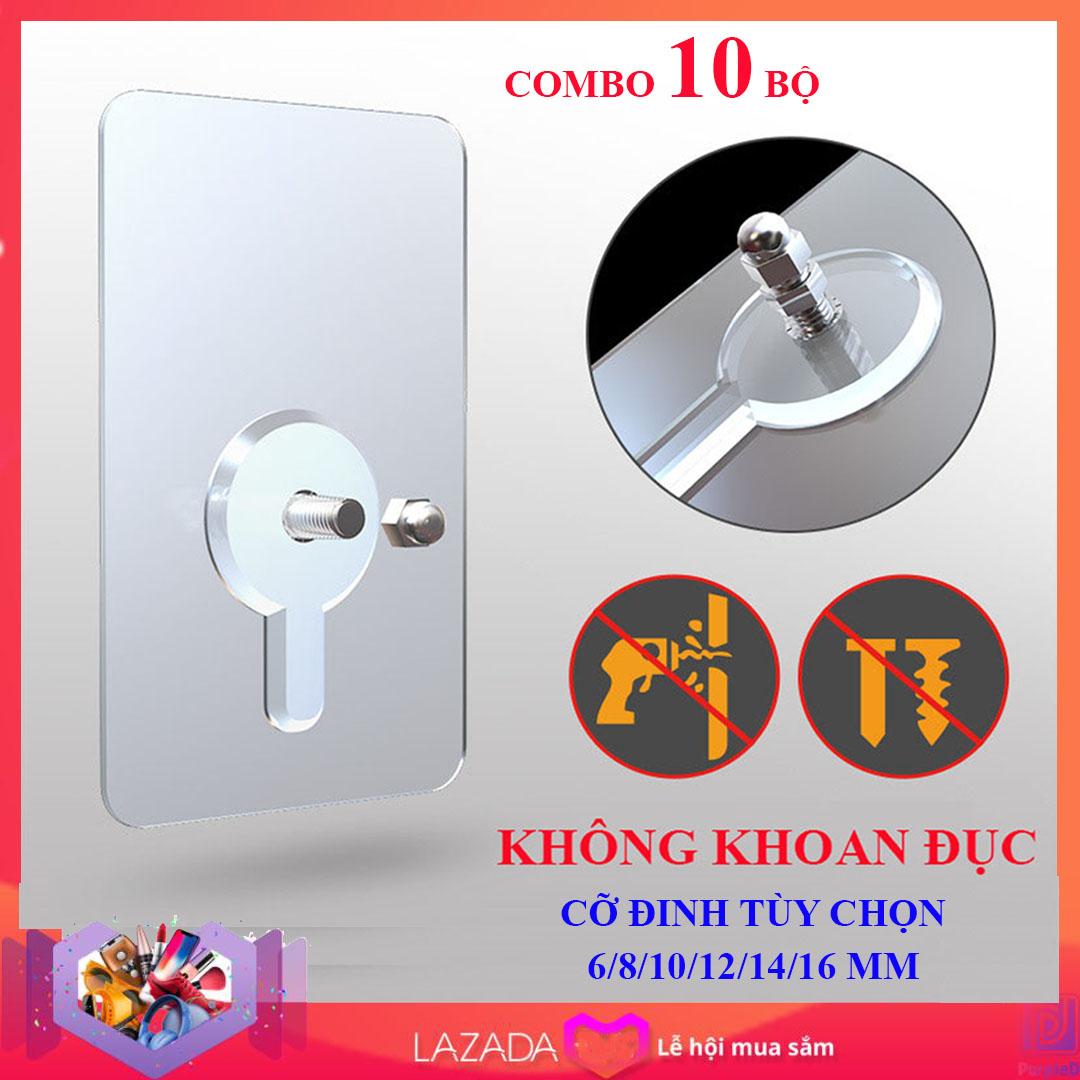 Combo 10 Miếng Dán Ốc Vít Siêu Dính Không Cần Khoan Tường (Nhiều Cỡ Đinh Tùy Chọn 6/8/10/12/14/16Mm) Chịu Được Trọng Lượng Khoảng 8-10Kg