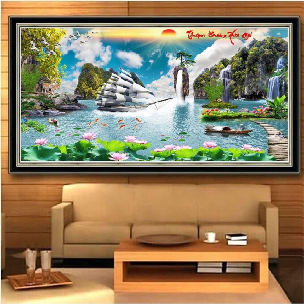 Tranh đính đá Thuận buồm xuôi gió 120x65cm - chưa đính