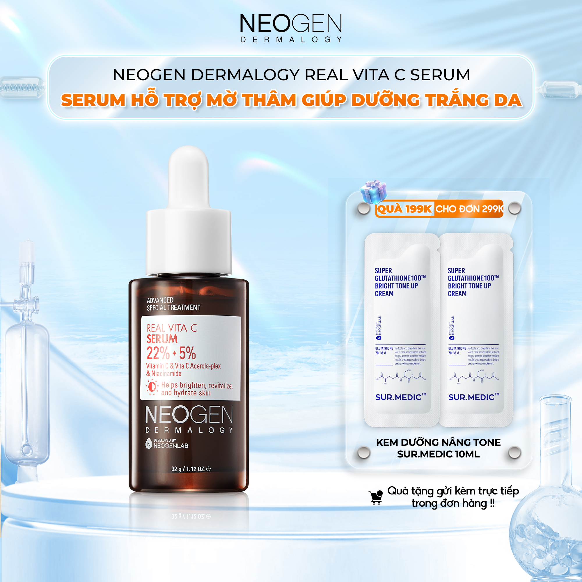 Siêu Tinh Chất Xoá Thâm Dưỡng Trắng 22% Vitamin C SAP + 5% Niacinamide Neogen Dermalogy Real Vita C Serum 32g