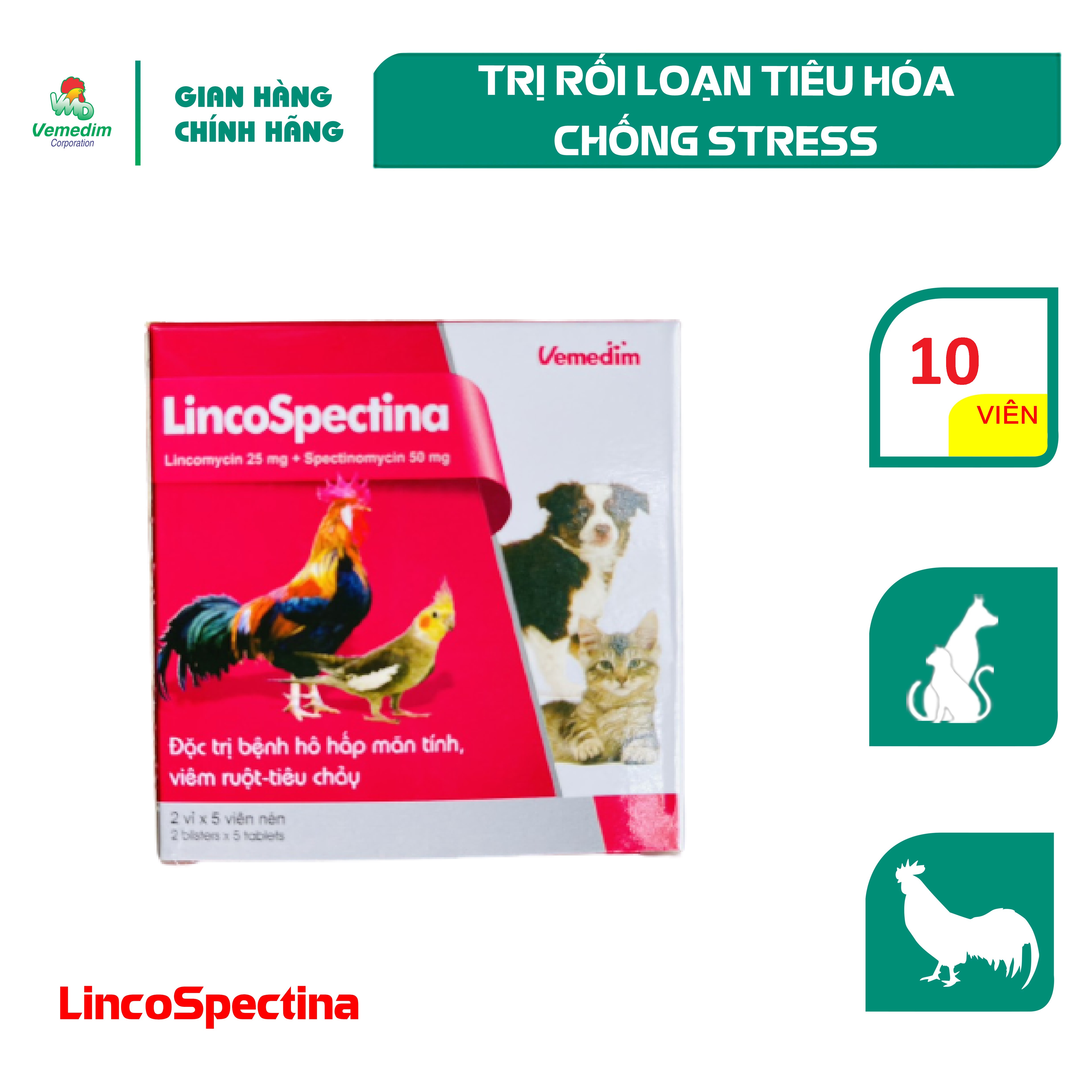 "Hoàn tiền đến 10%" Vemedim LincoSpectina đặc t..rị hô hấp, viêm ruột, tiêu chảy, hộp 10 viên/ hộp 50 viên