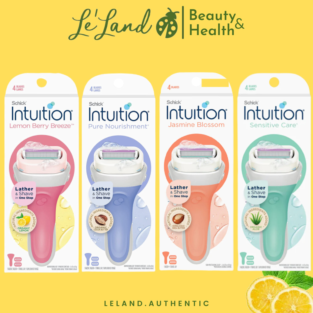 Schick - Dao cạo Schick Intuition Island Berry Kèm Đầu Bơ Refill Không Cần dùng Gel gồm 1 cây 2 đầu của Mỹ - Leland