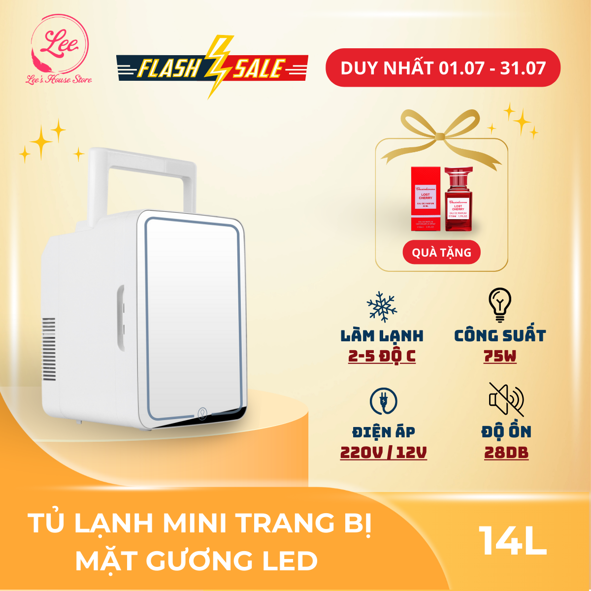 Tủ lạnh mini PITEK đựng mĩ phẩm trang bị đèn led 3 cấp độ dung tích 14L - Kho sỉ tủ lạnh mini
