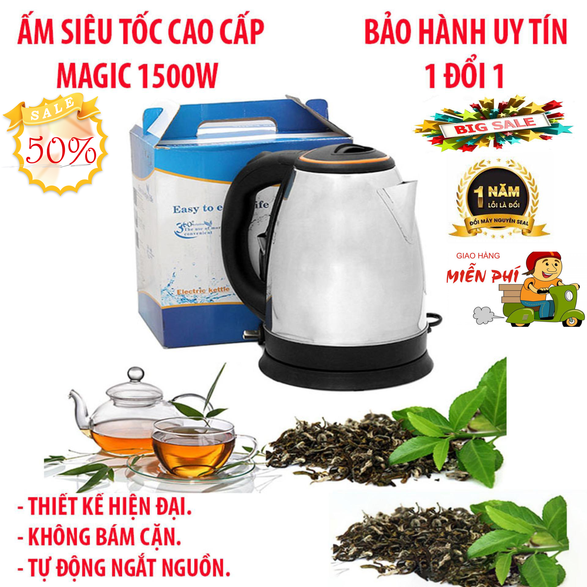 [HCM]Ấm Siêu Tốc Inox Cao Cấp- Dung Tích 1.8L -Công Suất 1500W - Đun Nước Sôi Cực Nhanh-Bình Nước Siêu Tốc Tự Ngắt ĐiệnCó Đèn Báo Tiện Lợi vyvy store 98