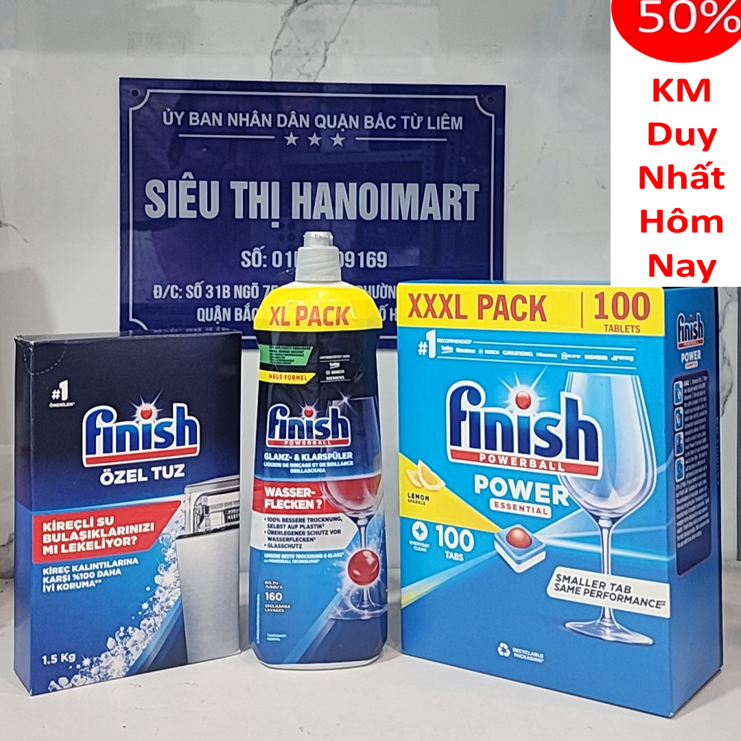 Viên rửa bát Finish 100 Viên dùng cho máy rửa chén bát hoặc muối finish 1.5kg hoặc bóng finish 800ml