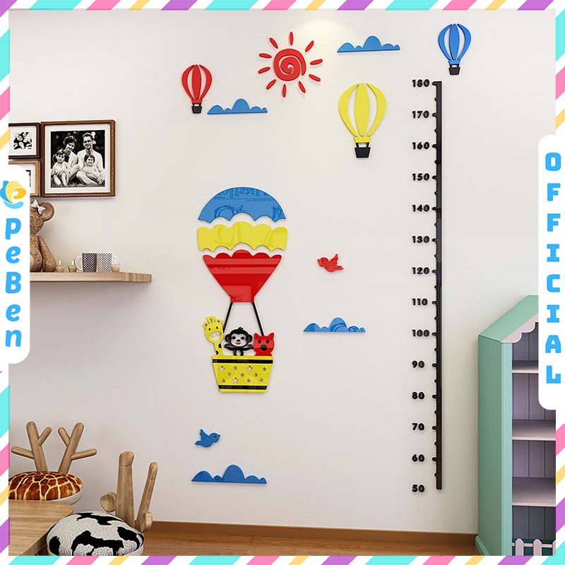 Tranh mica EPeBen dán tường nổi 3d hình thước đo chiều cao cho bé bay cùng khinh khí cầu decor trang trí mầm non