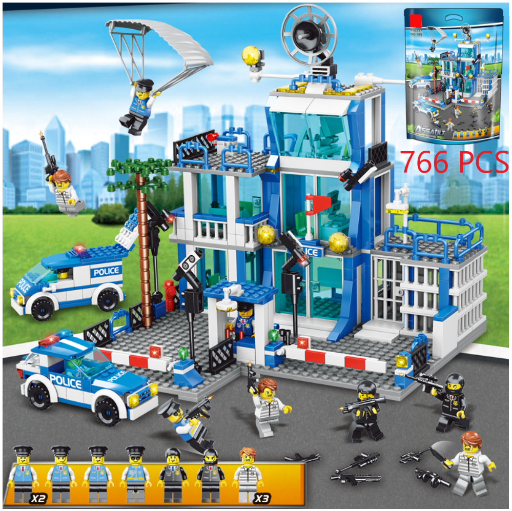 [766 CHI TIẾT] Bộ Đồ Chơi Xếp Hình Trụ Sở Police Xe Swat Chiến Hạm Tàu Chiến Xe Oto Robot Xe Tăng