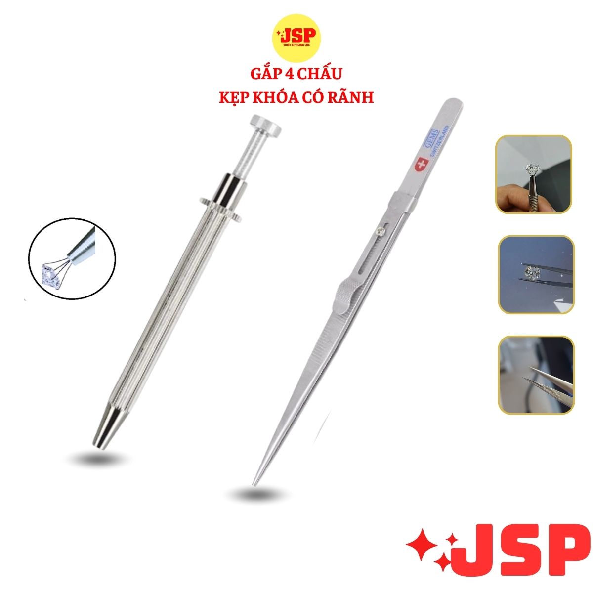 Nhíp gắp đá quý kẹp gắp đá có khóa chất liệu cao câp kẹp đá quý cao cấp JSP