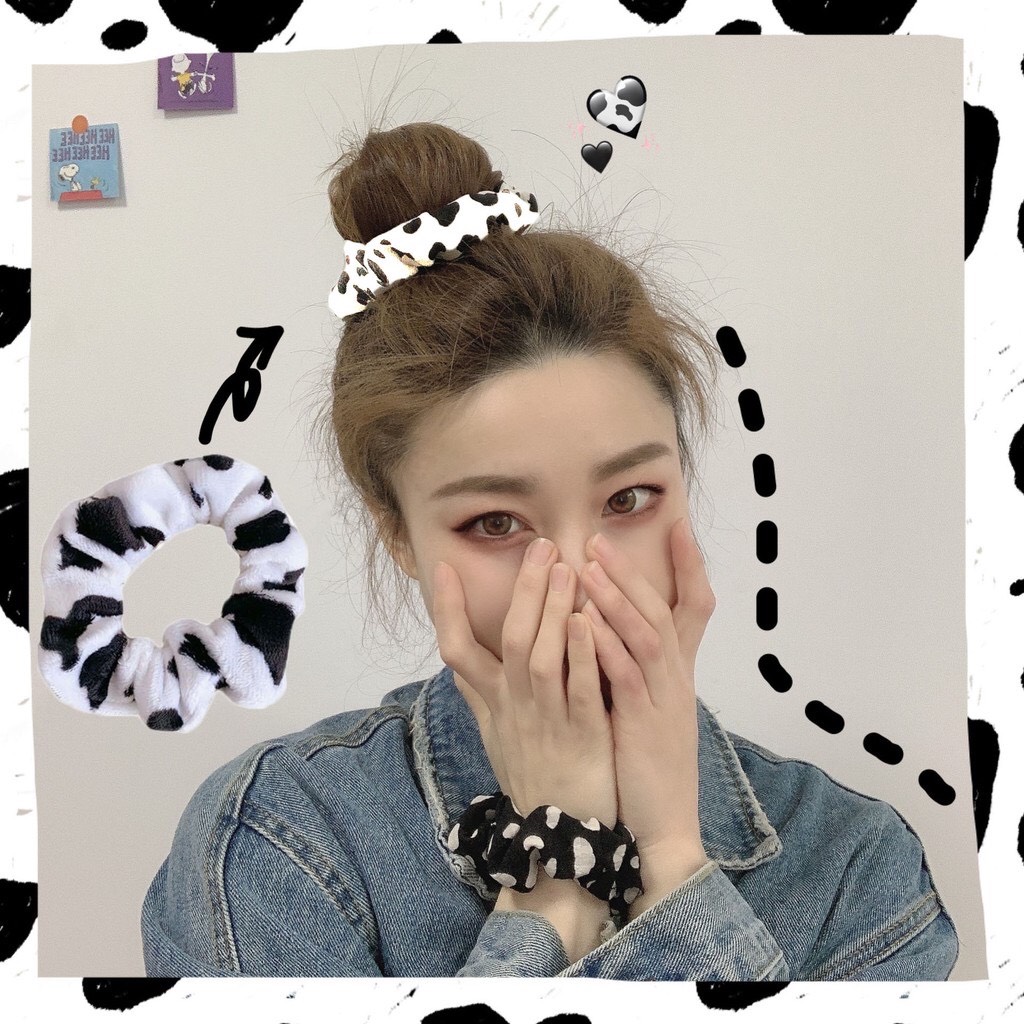 Dây buộc tóc vải, scrunchies hoạ tiết bò sữa xinh xắn cho bạn gái - QO Accessories