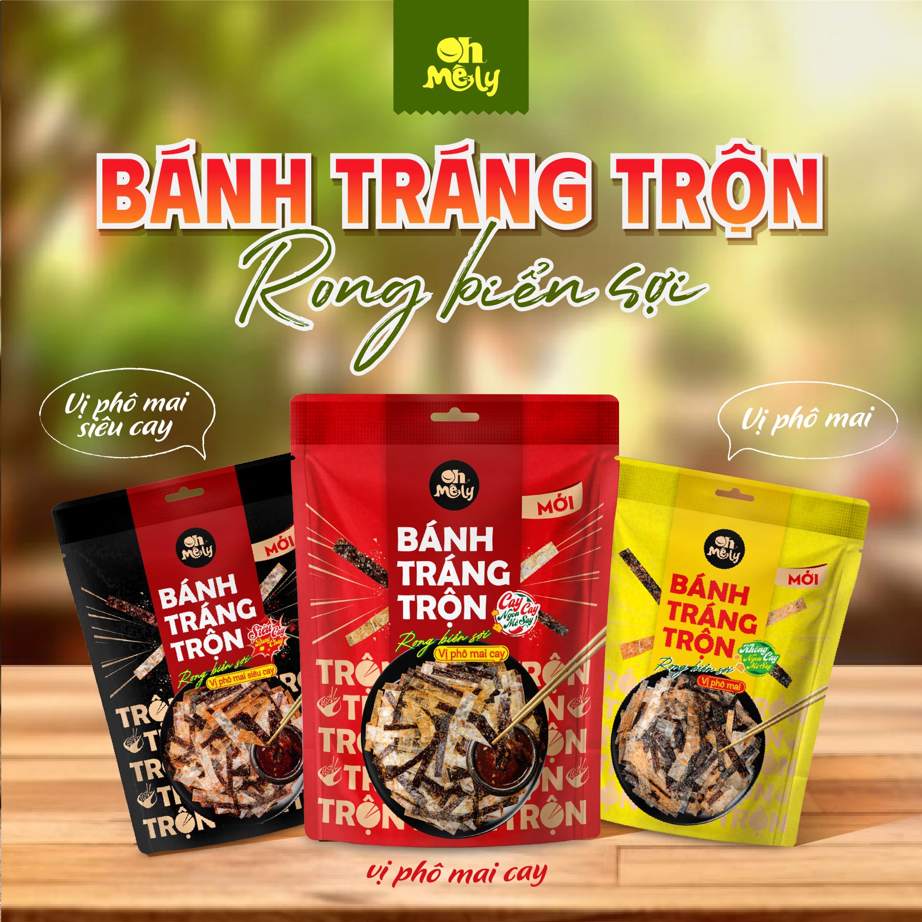  Bánh Tráng Trộn Rong Biển Sợi vị phô mai - Không cay Cay vừa Siêu cay túi ZIP 30g - Oh Smile Nuts 