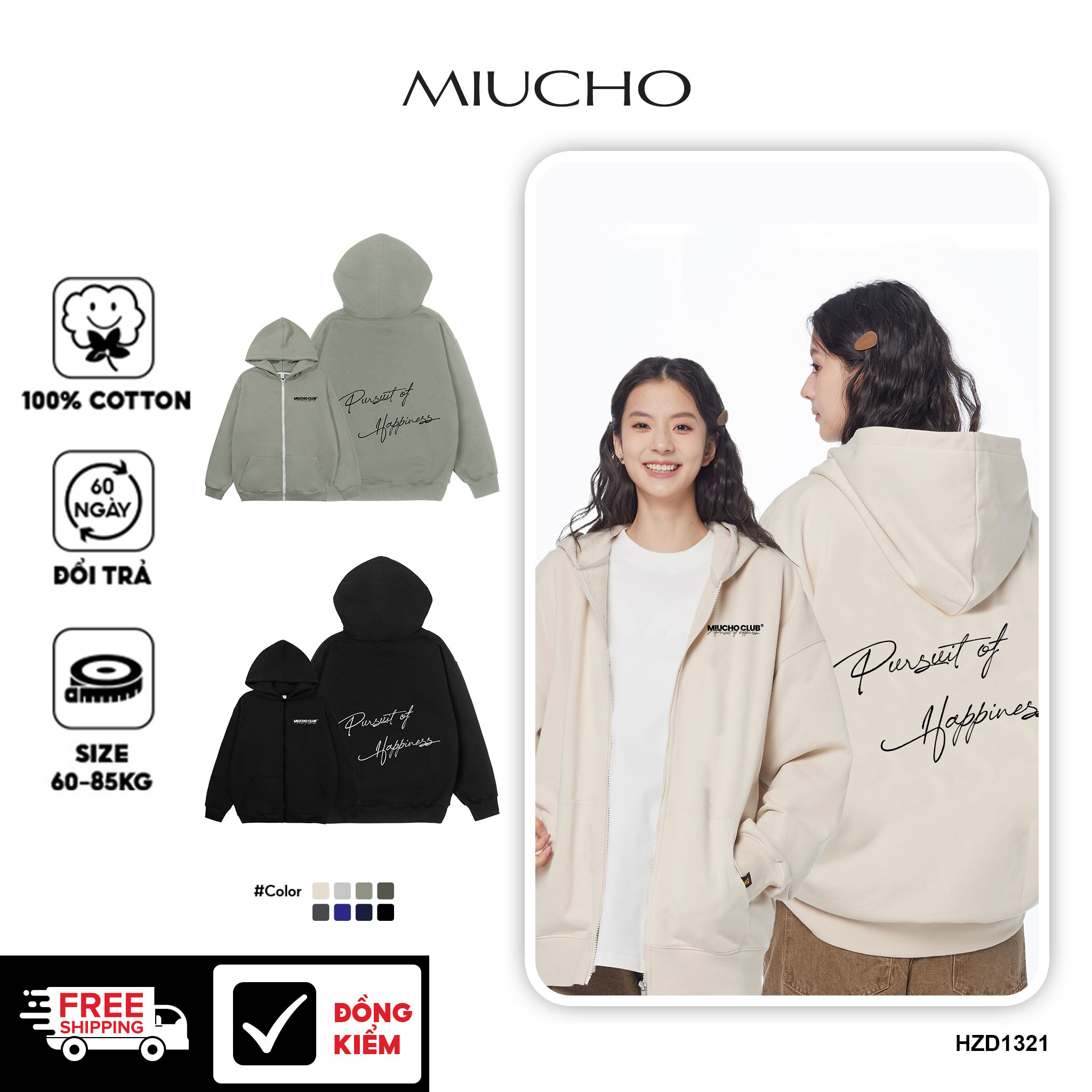  Áo hoodie unisex local brand HZD1321 Miucho nỉ chân cua dày dặn in basic 