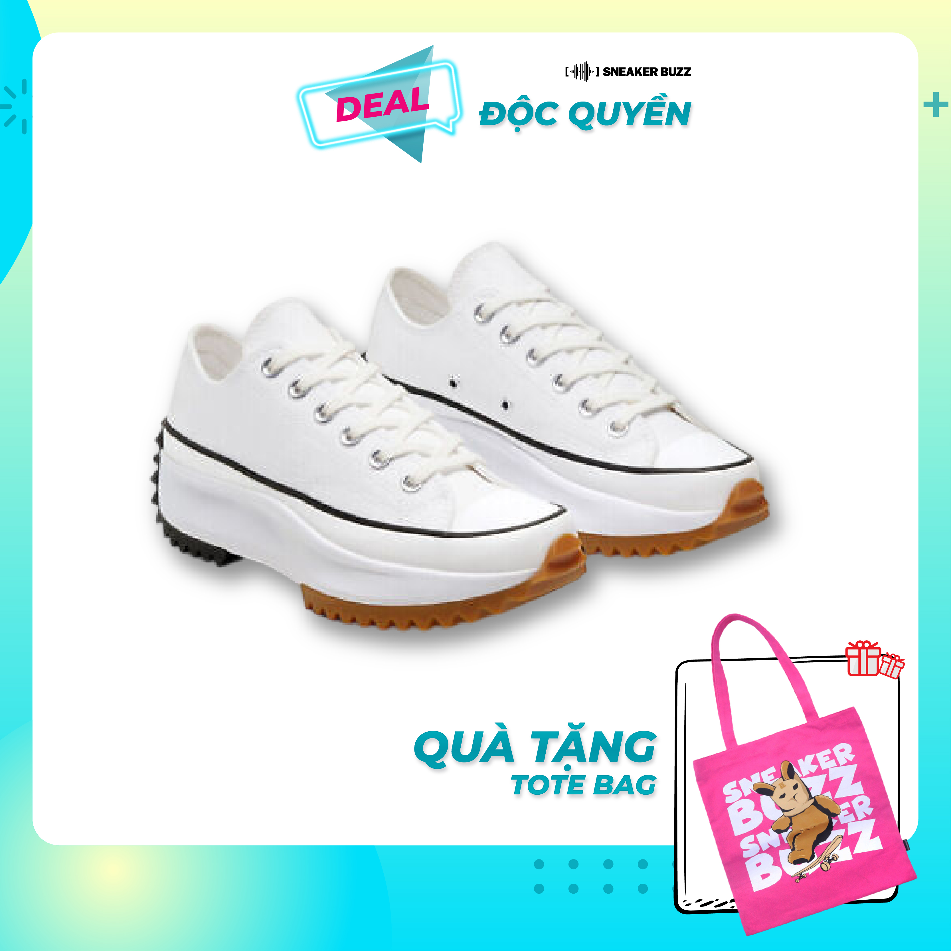 [Deal Độc Quyền] Converse - Giày Run Star Hike Twisted Foundational cổ thấp Màu Trắng 168817C + Sneakerbuzz Tote Bag HALO BUZZ  Màu Hồng 2409B01U-060