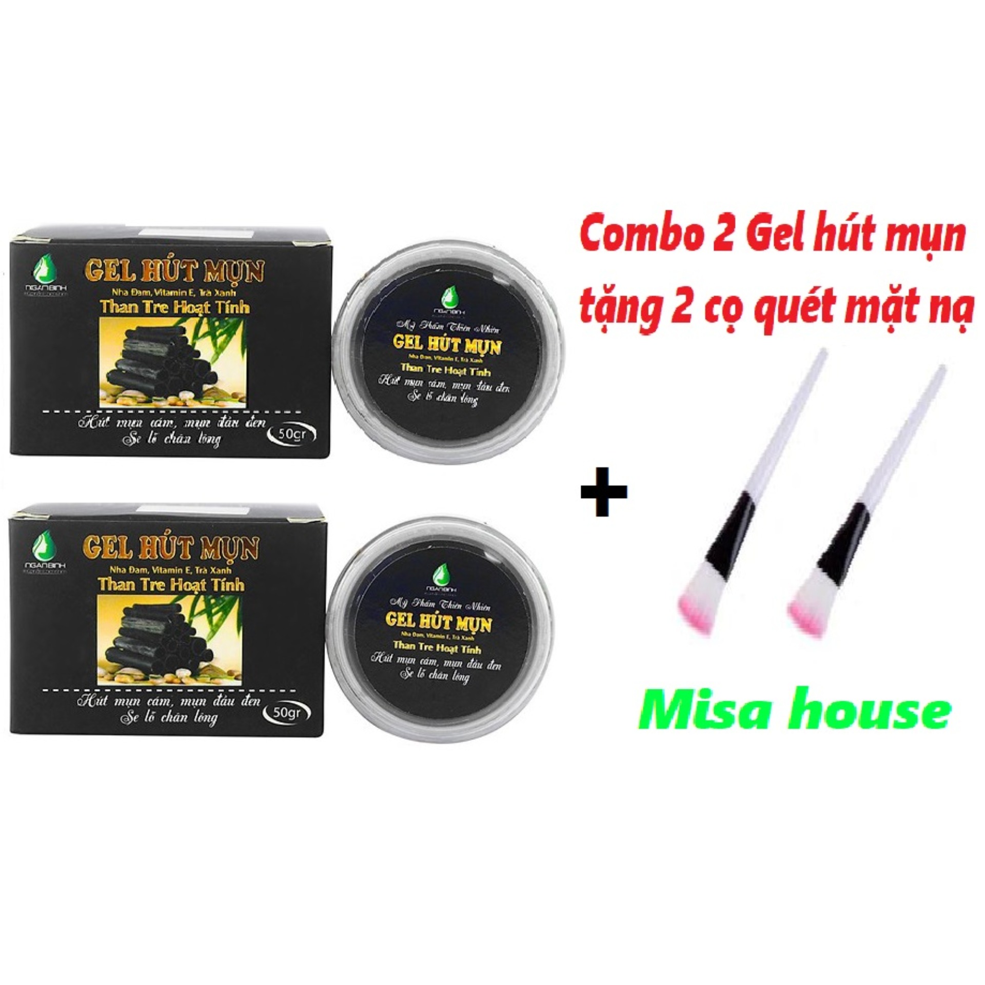 Gel Lột Mụn Than Tre Lột Sạch Mụn Cám Hộp 50g + Mua 2 Hộp Sẽ Tặng Cọ Quét Mặt Nạ Cán Hồng