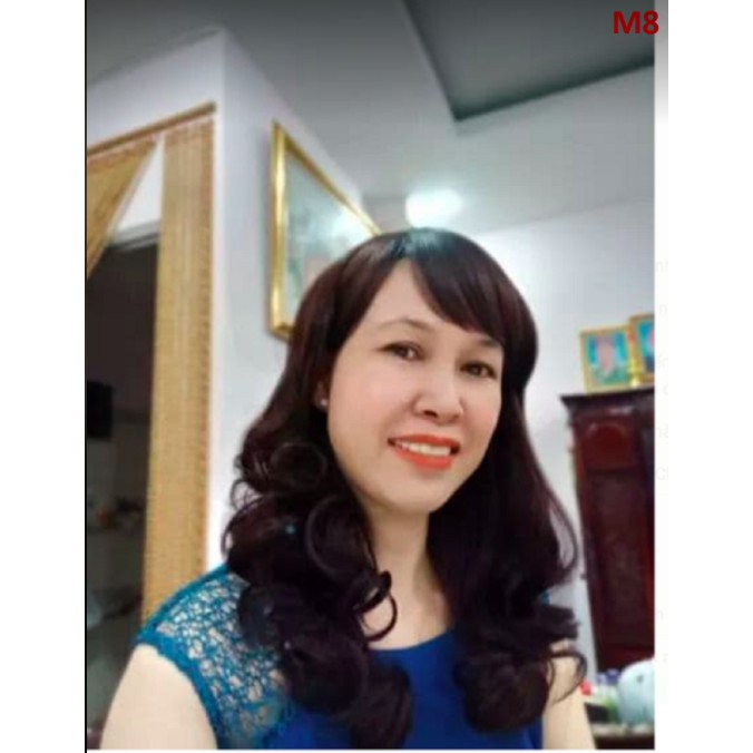 Tóc giả nữ nguyên đầu đẹp kiểu tóc trung niên cao cấp, bộ tóc giả cả đầu dài xoăn trung niên M8