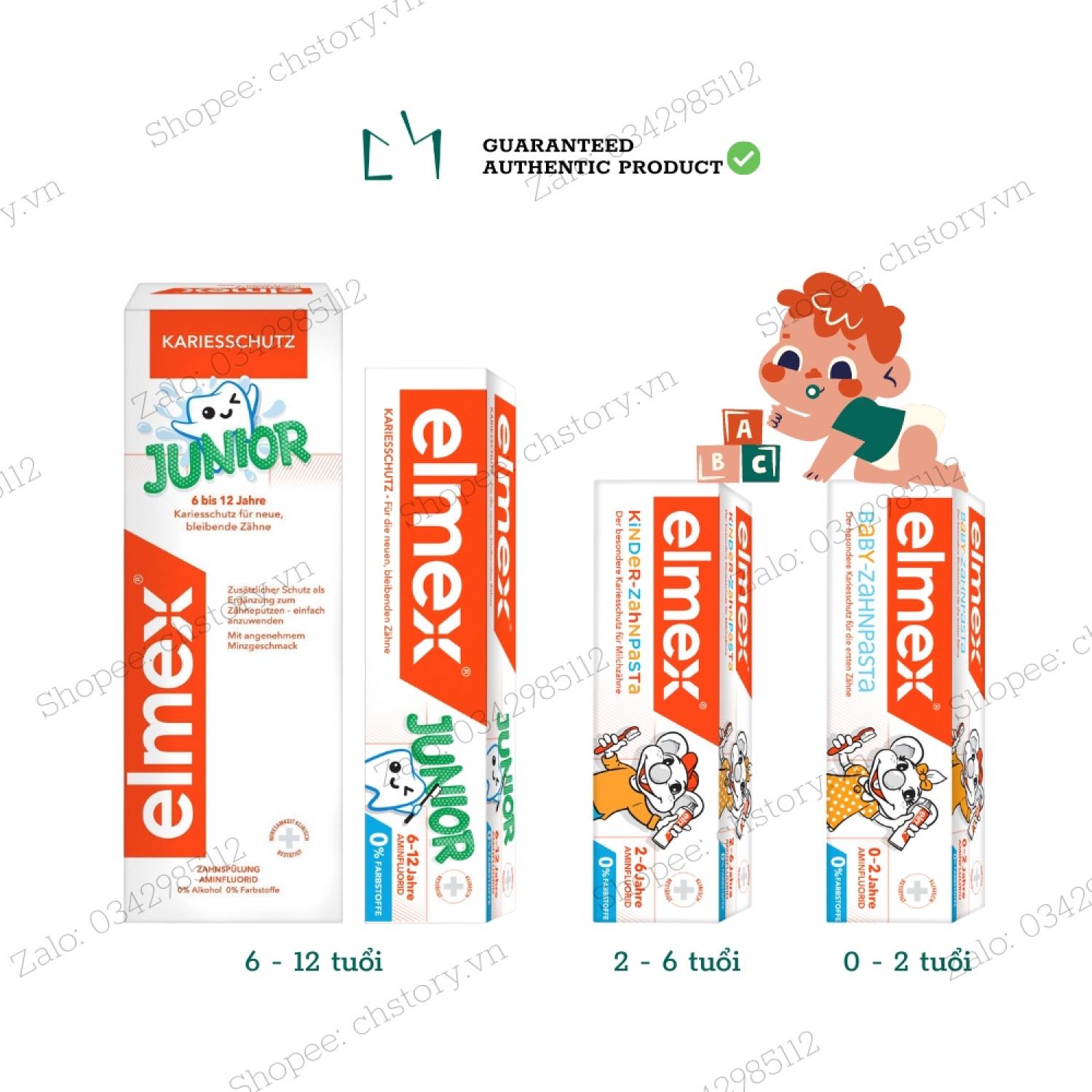 Kem đánh răng Elmex cho trẻ em từ 0 đến 12 tuổi