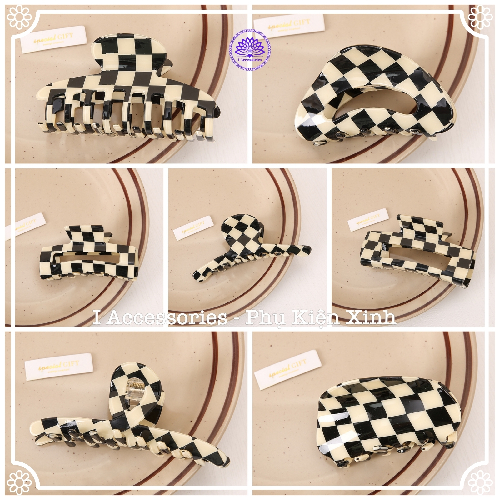 Kẹp tóc cài tóc càng cua caro nữ phong cách hàn quốc i accessories