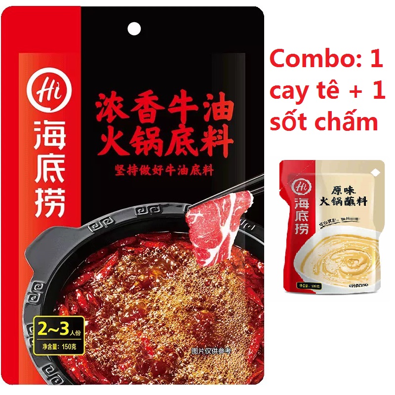 Combo 1 lẩu cay tê bò + một sốt chấm đậu phộng Haidilao thơm ngon, đủ cho 3-5 người ăn