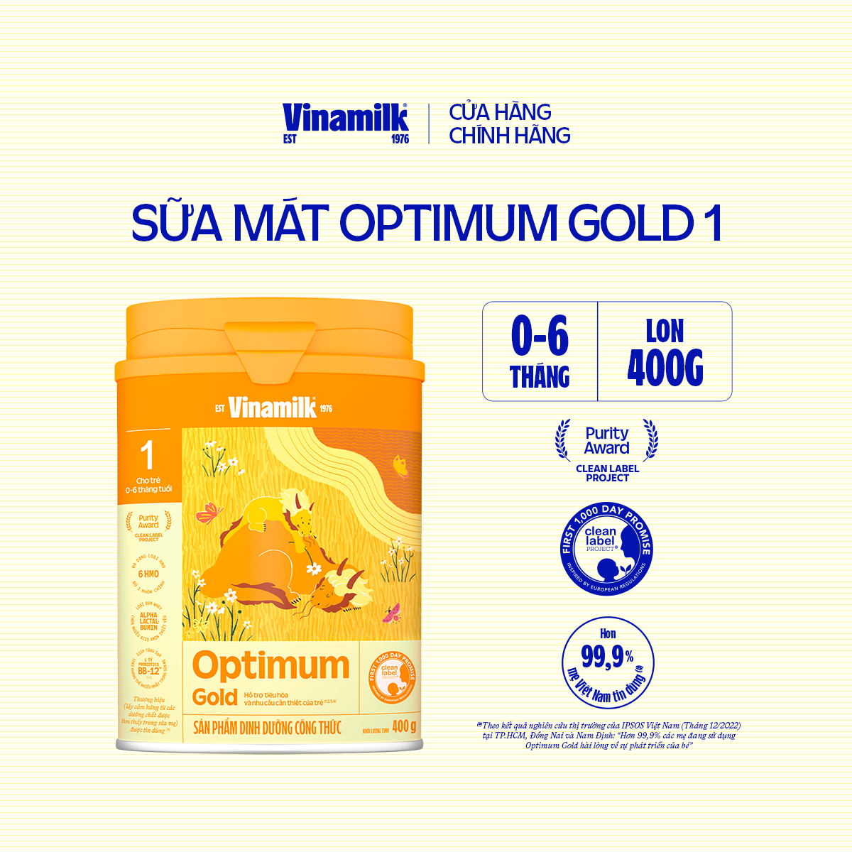 Hộp Sữa bột Vinamilk Optimum Gold 1 - Hộp thiếc 400g (cho bé từ 0 - 6 tháng tuổi) Sữa cho trẻ sơ sin