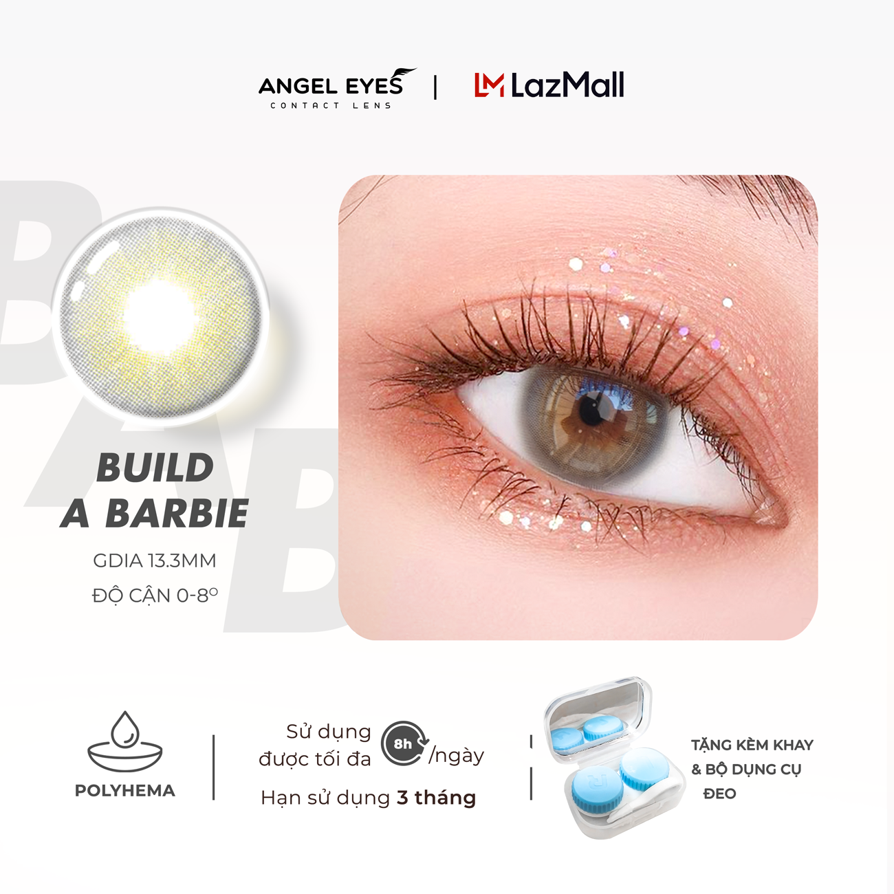 Lens xám tây có độ cận tông trầm trong veo Build a Barbie hiệu Angel Eyes - Độ cận từ 0 đến 8 - Đường kính màu 13.3mm