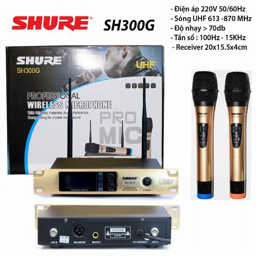 [HCM]( SALE 50% ) Micro không dây SHURE SH 300G chuyên AMPLY -Bộ 2 Micro kèm Đầu Thu karaoke gia đình giá rẻ  dàn karaoke gia đình chuyên nghiệp  chống hú chống rè BẢO HÀNH 12 THÁNG