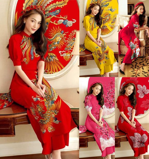 [HCM]Áo dài cách tân họa tiết siêu đẹp AD25 lụa nhập mát mịn dễ chịu áo kèm quần như hình cạp co giãn rất dễ mặc nhiều size để chọn lựa