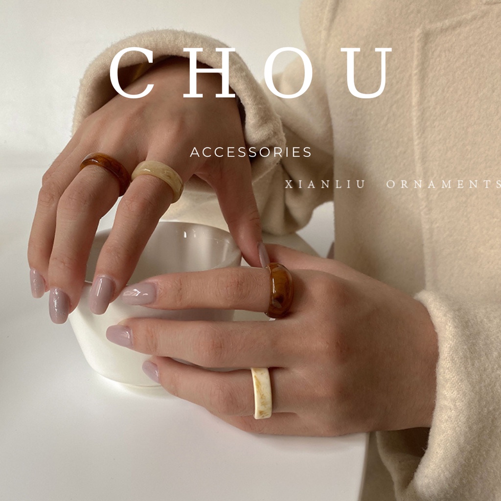 Nhẫn hổ phách nhựa acrylic 17mm | chou accessories |