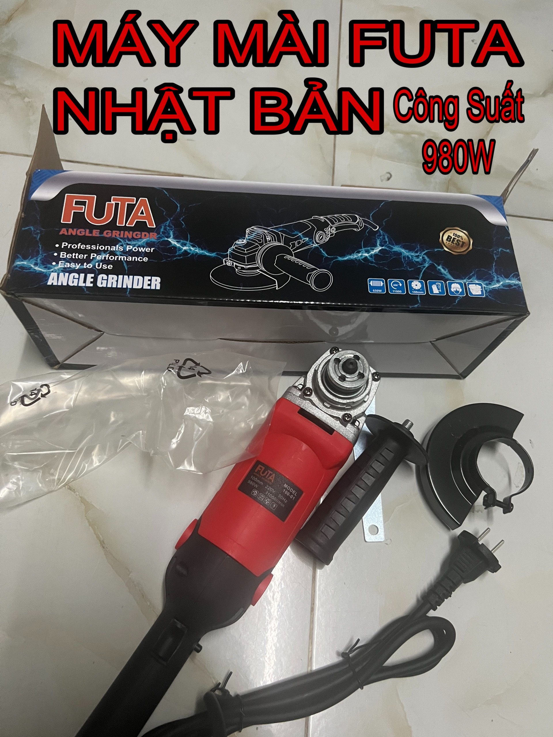 Máy cắt cầm tay đuôi dài FUTAA 100mm - máy mài góc cầm tay dùng cắt gỗ -máy cắt gạch ruột đồng 100%