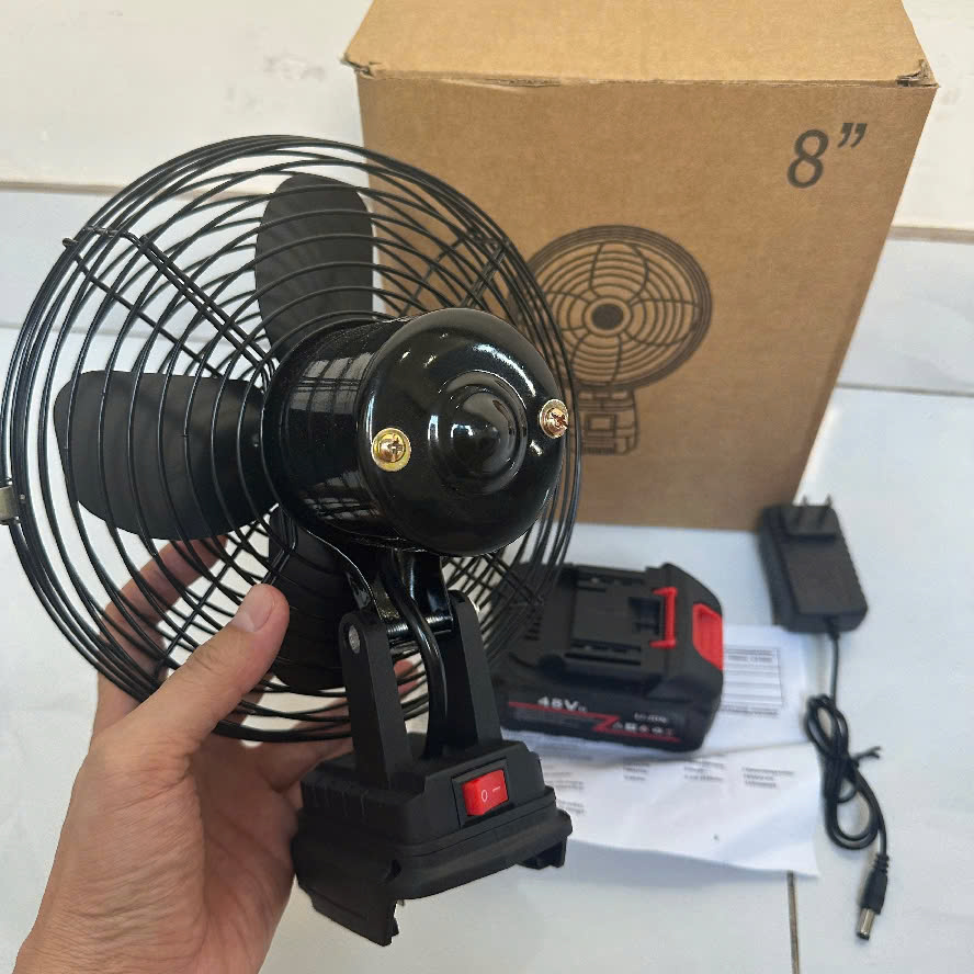 Quạt Sắt Tích Điện, quạt cầm tay Dùng Pin Rời 10 Cell 48V Hộp Carton