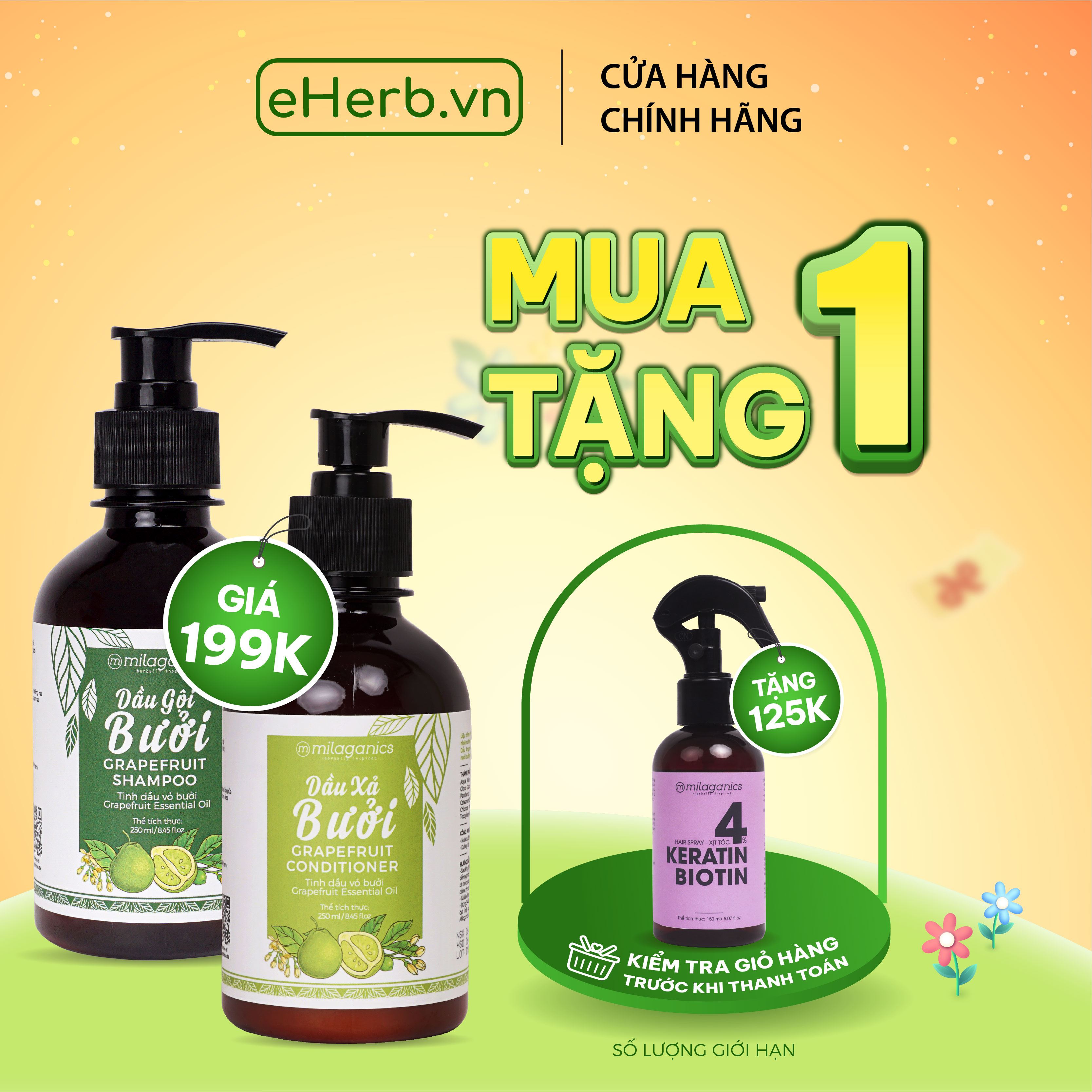 Combo dầu gội dầu xả bưởi kích mọc tóc, ngừa rụng tóc từ tinh dầu bưởi nguyên chất milaganics 250ml