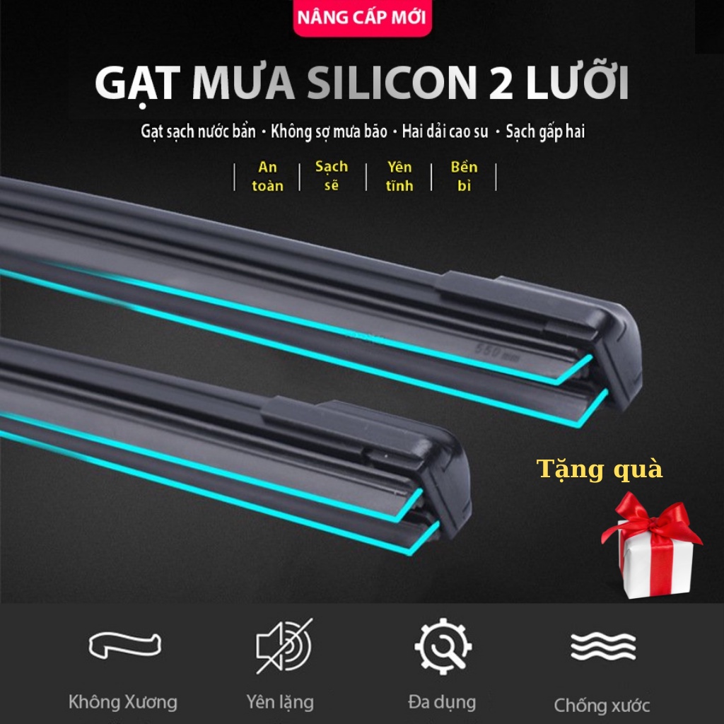 Gạt Mưa Ô Tô Silicone Lưỡi Kép Thế Hệ Mới - Gạt nước ô tô Siêu Sạch( TẶNG 01 viên SỦI RỬA KÍNH)  -Hgauto