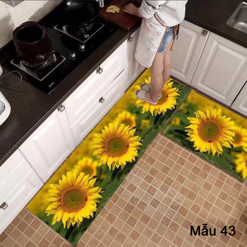 Bộ 2 thảm bếp hình hoa thái dương siêu đẹp trang trí phòng bếp