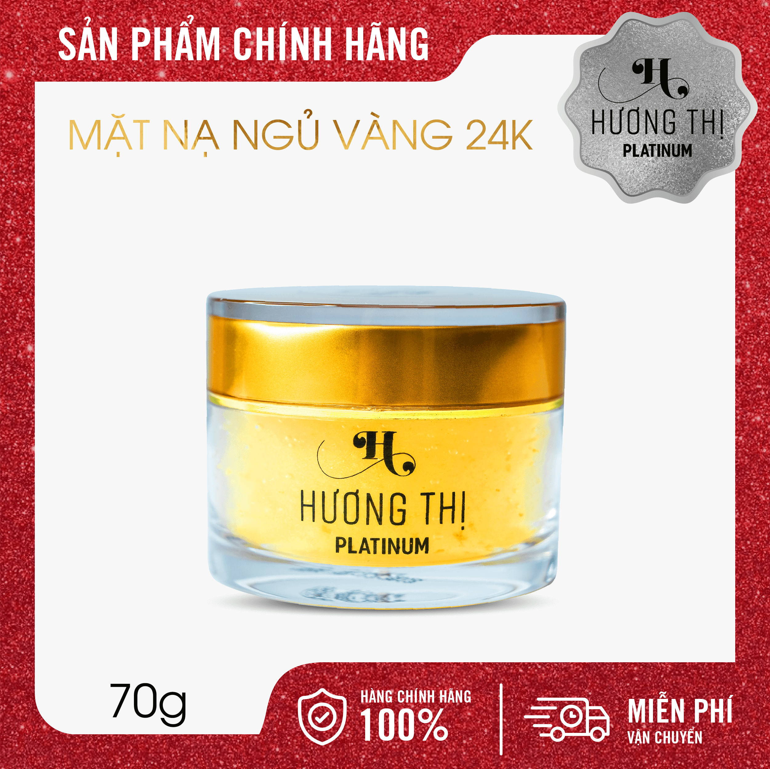 ✅CHÍNH HÃNG✅ Mặt Nạ Ngủ Vàng 24k Hương Thị, Cho Da Dầu, Da Lão Hóa, Da Mụn, Tăng Sinh Collagen, Giảm Nếp Nhăn Da 70g