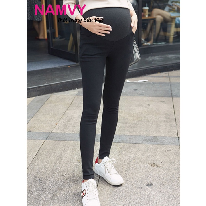 Quần bầu dài có chun điều chỉnh giả jean vải dày đẹp co giãn tốt