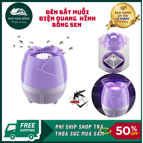 Đèn bắt muỗi điện quang thông minh kiêm đèn ngủ mingxin hình bông sen cao cấp, nguồn cắm usb