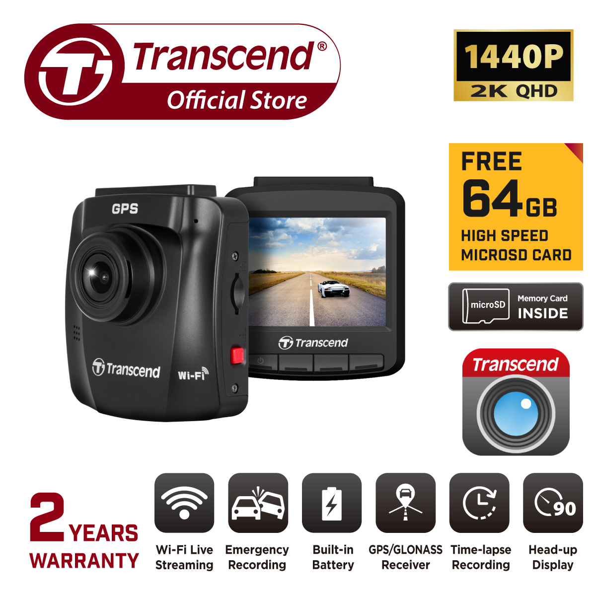 Camera Hành Trình Transcend Dashcam Drivepro 250A FullHD 1080P 32GB TS-DP250A-32G